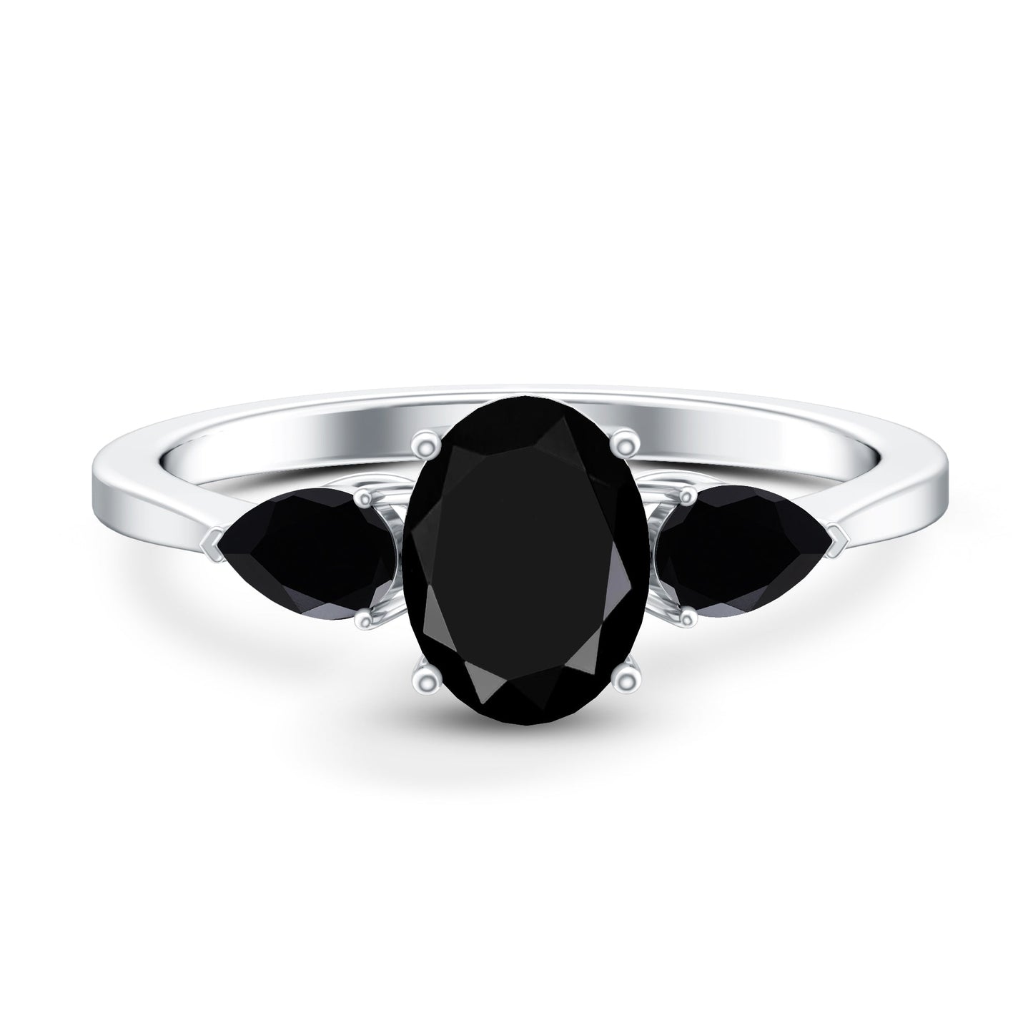 Natural Black Onyx Three Stone Engagement Ring