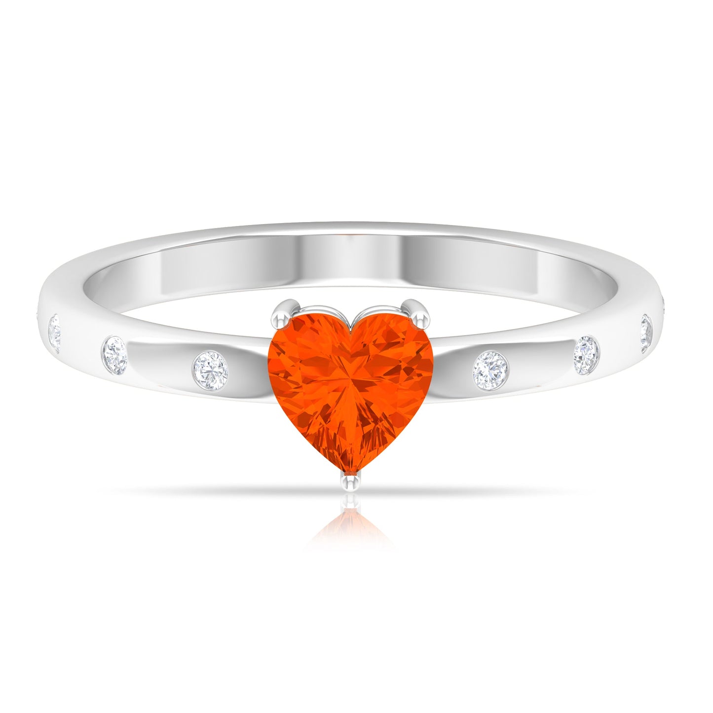 0.9 Carat Fire Opal Heart Engagement Ring with Diamond