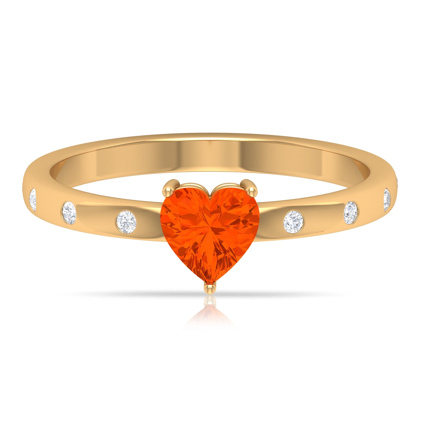 0.9 Carat Fire Opal Heart Engagement Ring with Diamond