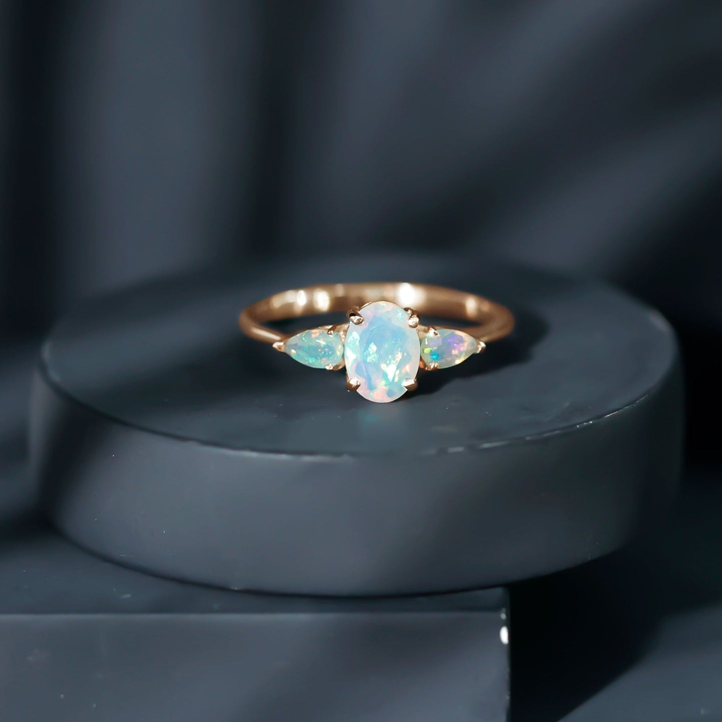 Natural Ethiopian Opal 3 Stone Engagement Ring With Certificate