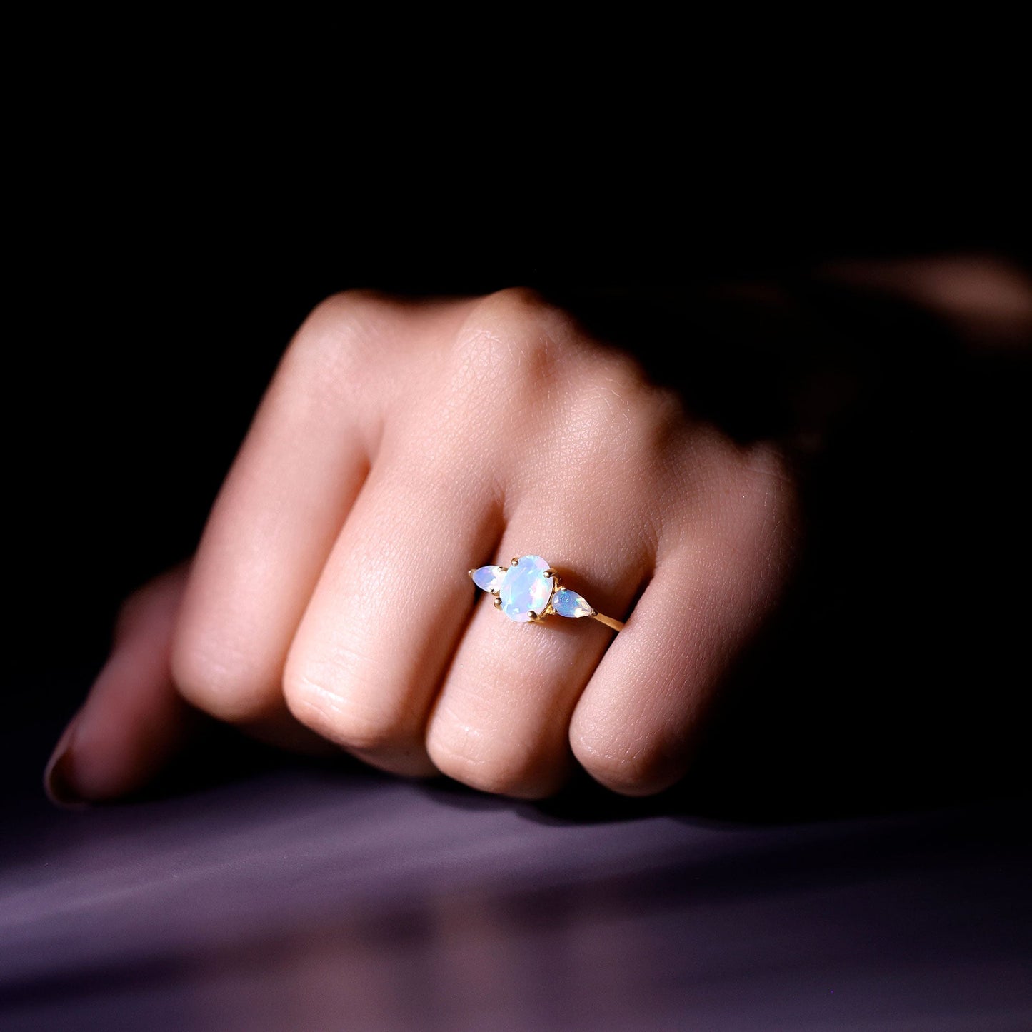 Natural Ethiopian Opal 3 Stone Engagement Ring With Certificate