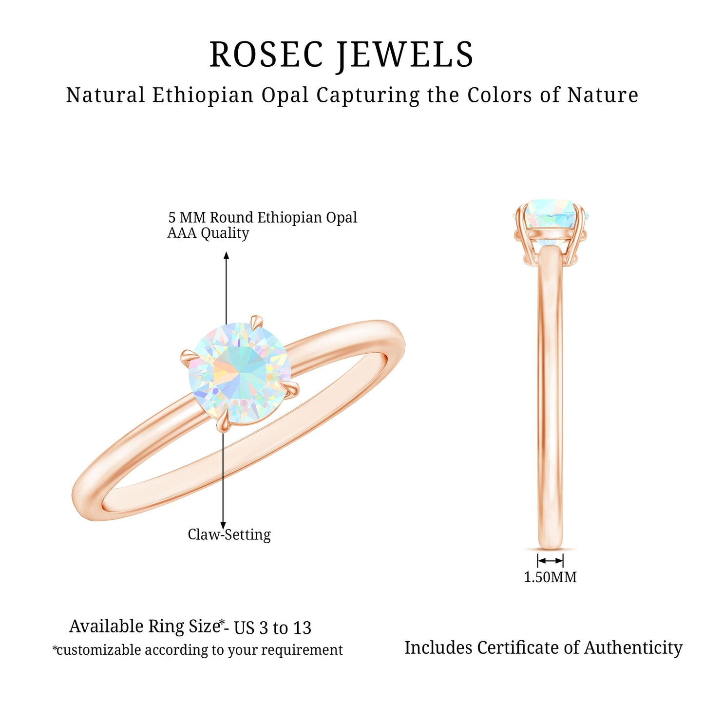 Certified Real Ethiopian Opal October Birthstone Ring