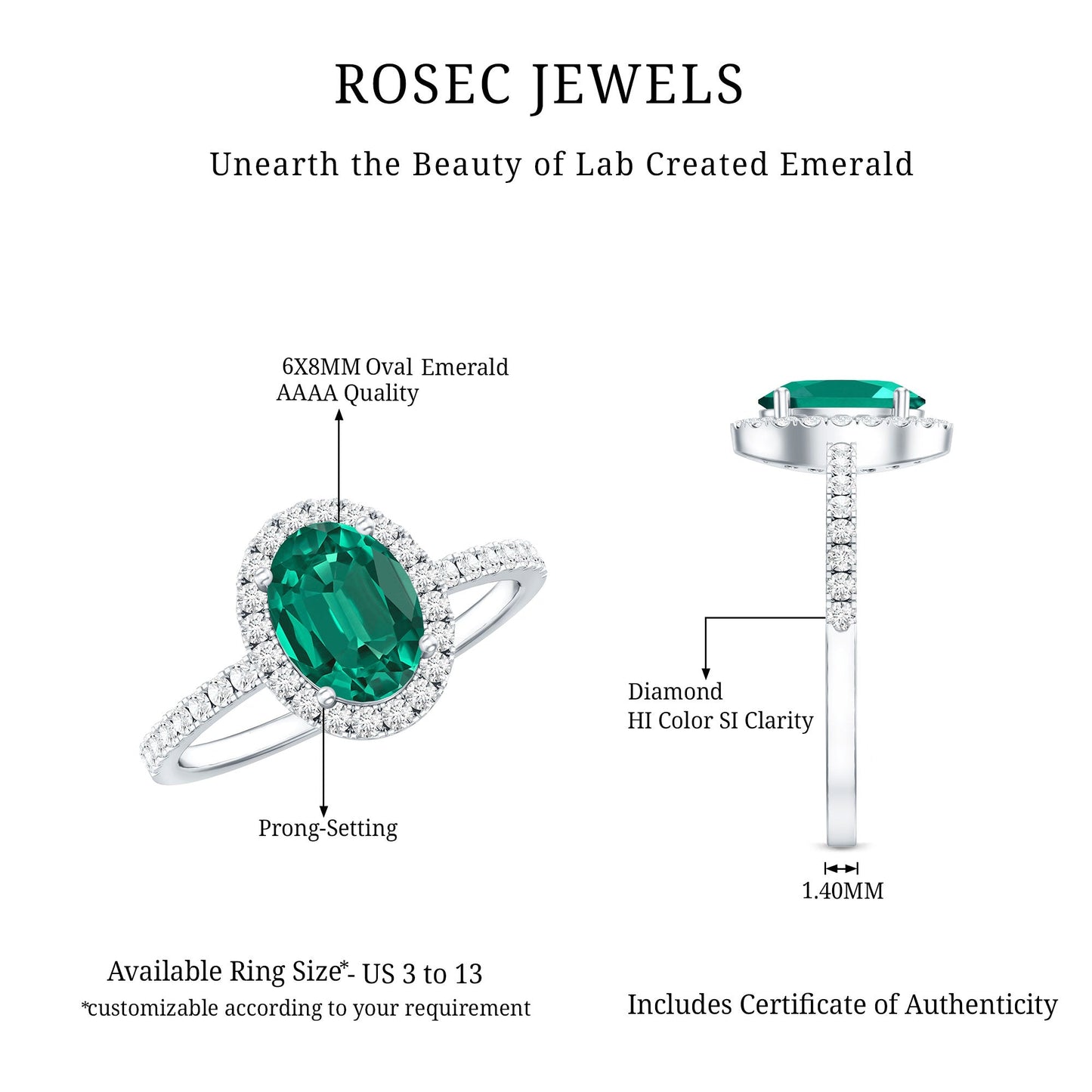 Classic Lab Grown Emerald Oval Engagement Ring with Diamond Halo