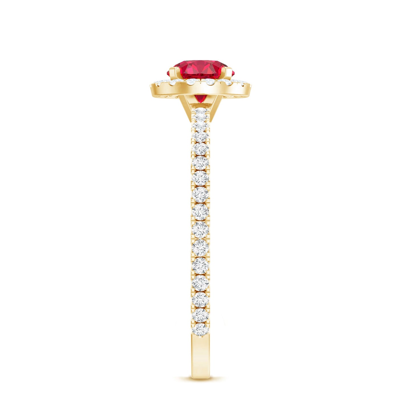0.6 Carat Lab Created Ruby and Diamond Halo Engagement Ring