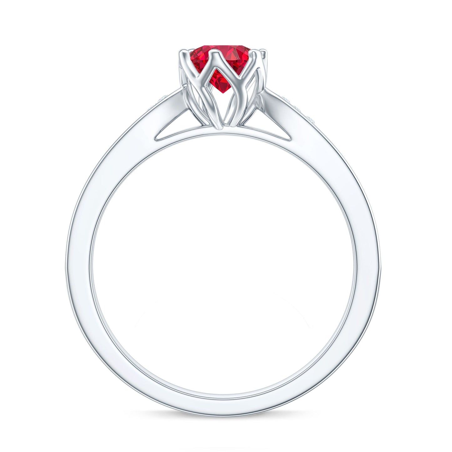 0.6 Carat Round Shape Lab Created Ruby Solitaire Engagement Ring with Diamond