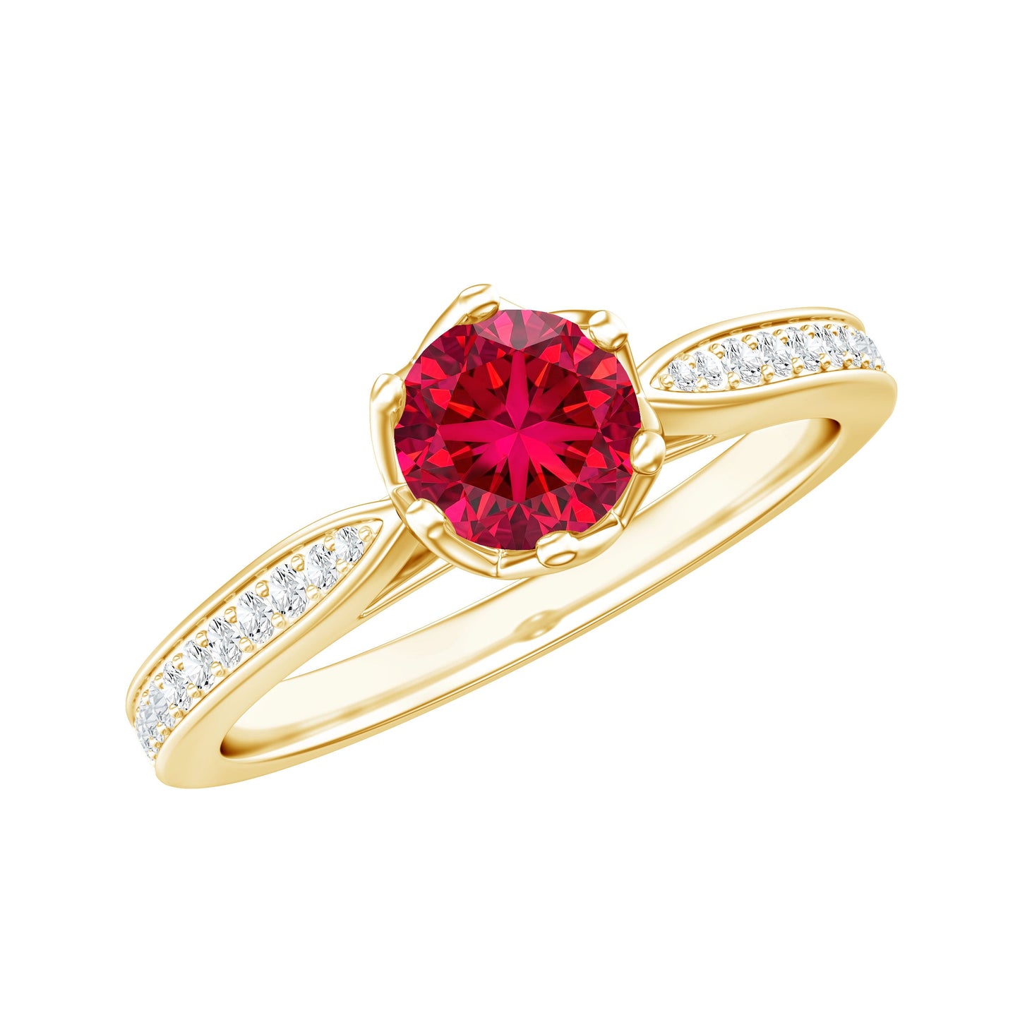 0.6 Carat Round Shape Lab Created Ruby Solitaire Engagement Ring with Diamond