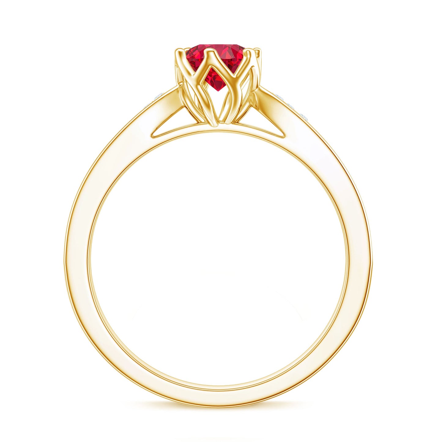 0.6 Carat Round Shape Lab Created Ruby Solitaire Engagement Ring with Diamond