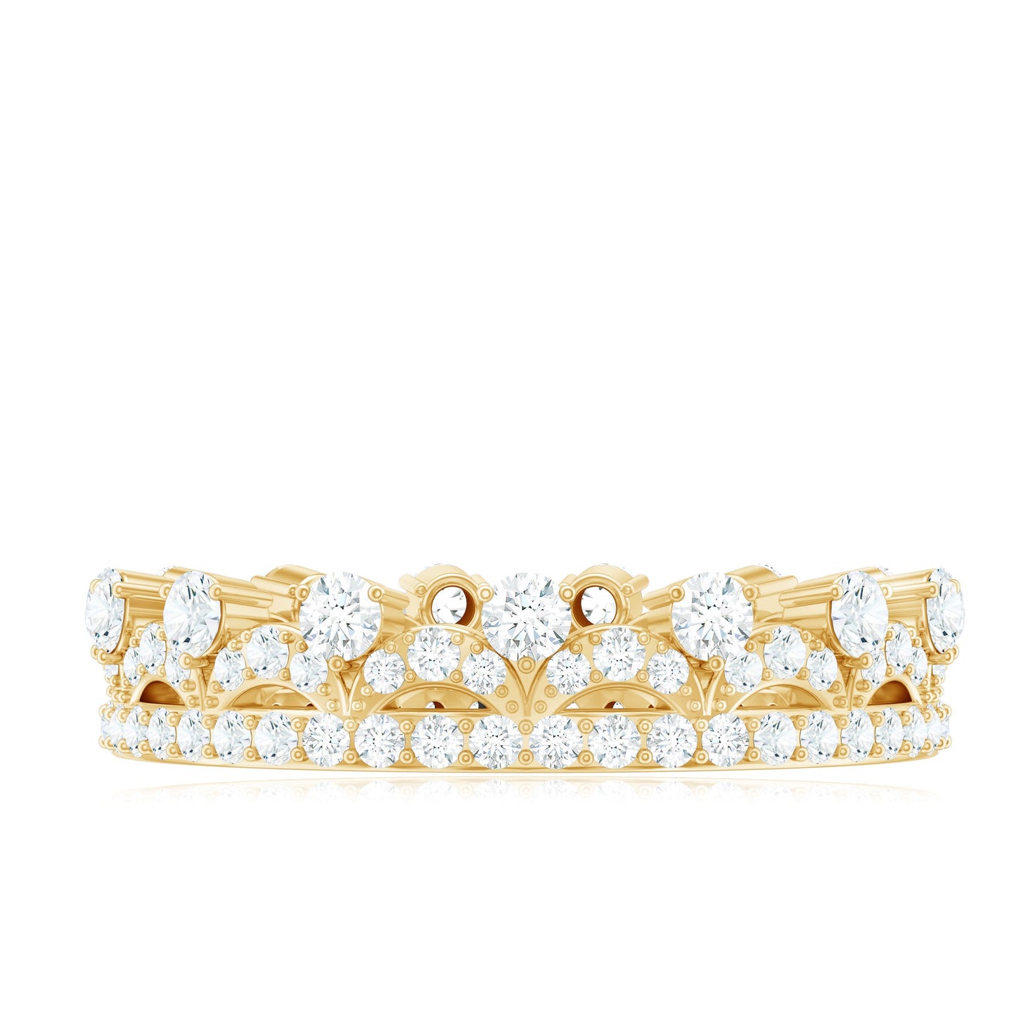 Round Cut Certified Moissanite Crown Wedding Band for Women