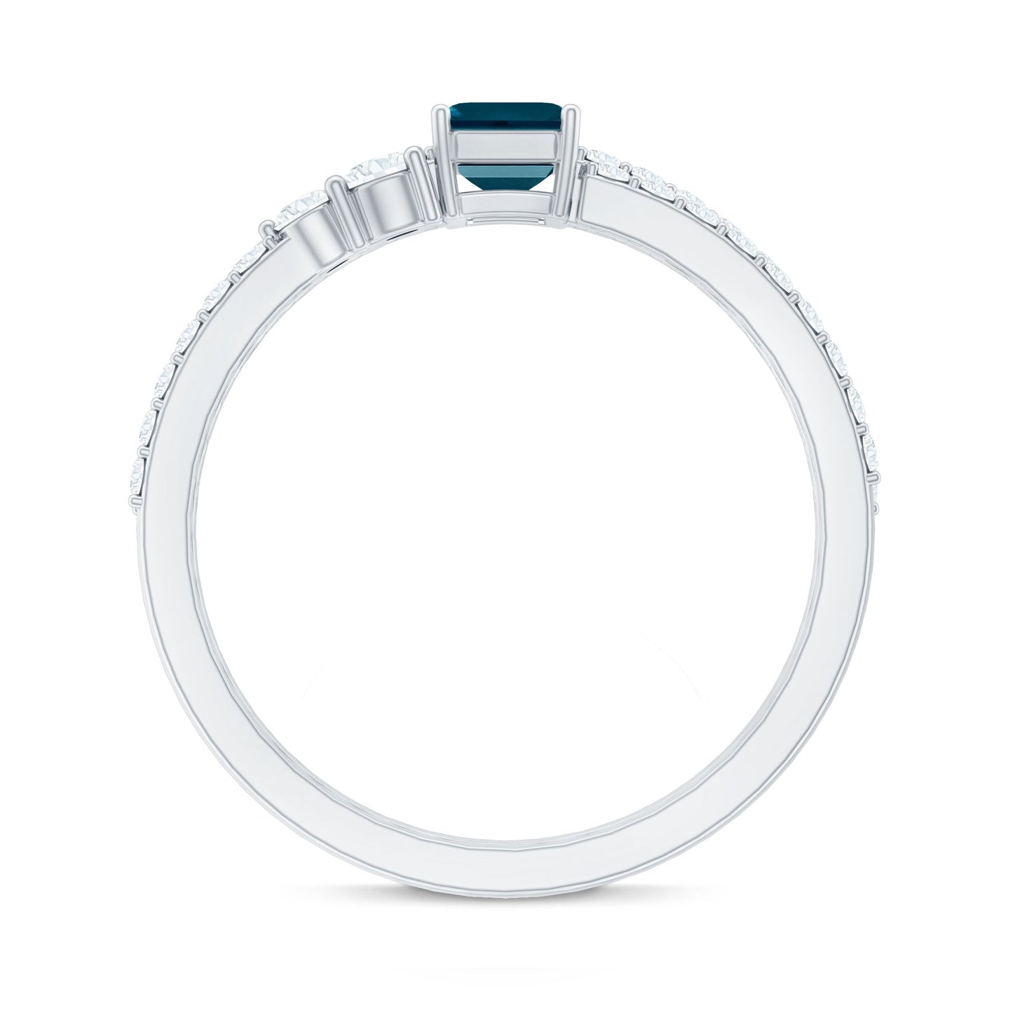 0.7 Carat Emerald Cut London Blue Topaz Wedding Ring Set with Diamond