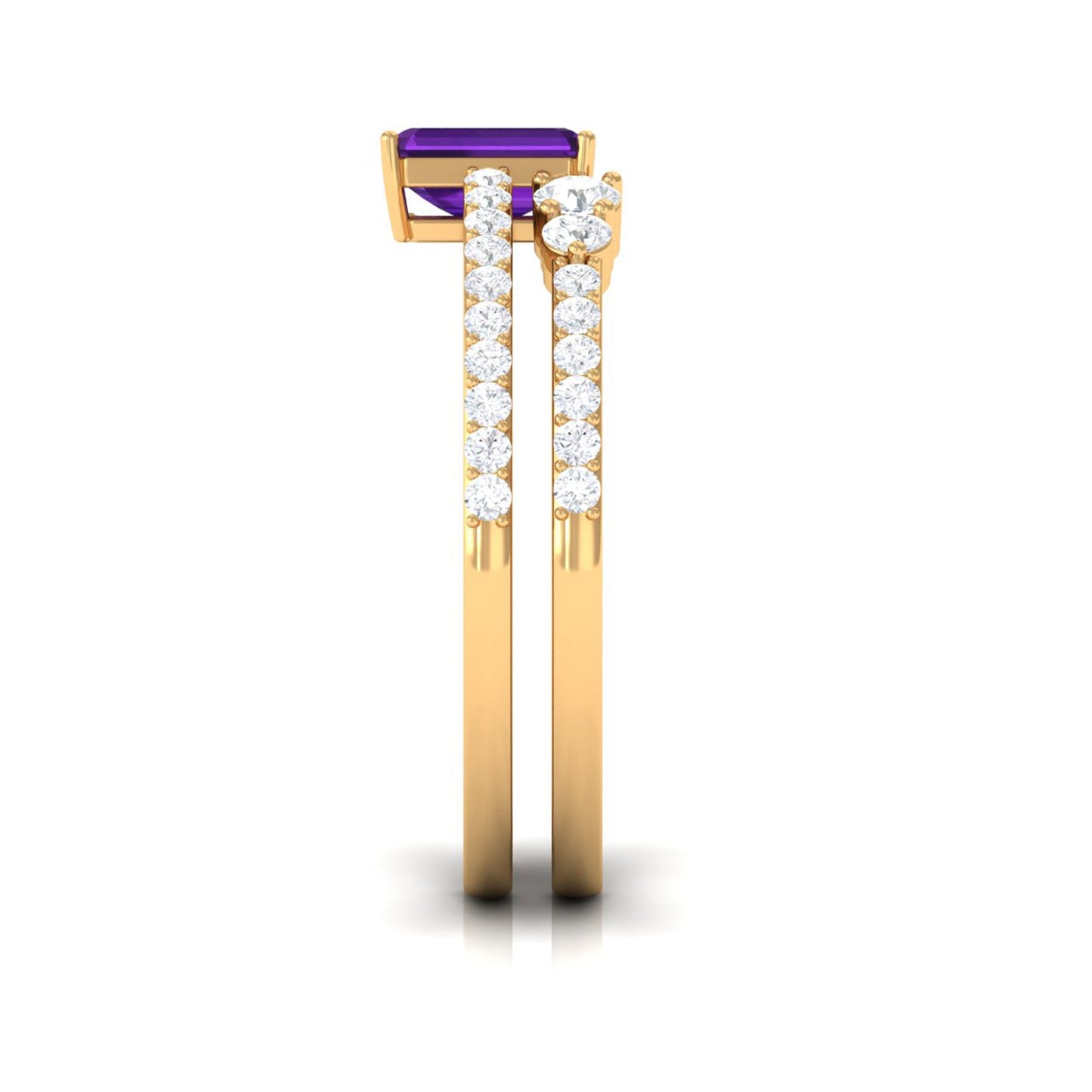 Natural 1.4 Carat Emerald Cut Amethyst Diamond Wedding Bridal Ring Set