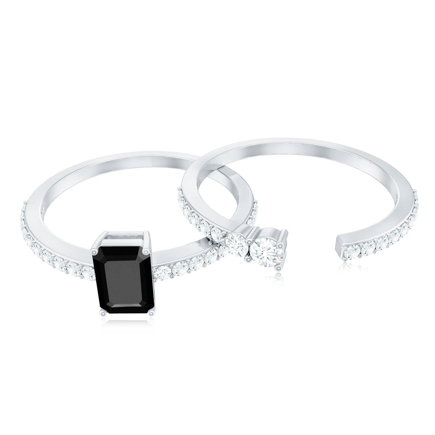 Emerald Cut Black Onyx and Diamond Bridal Ring Set