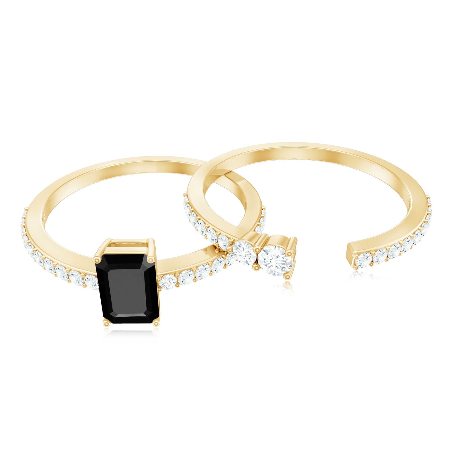 Emerald Cut Black Onyx and Diamond Bridal Ring Set