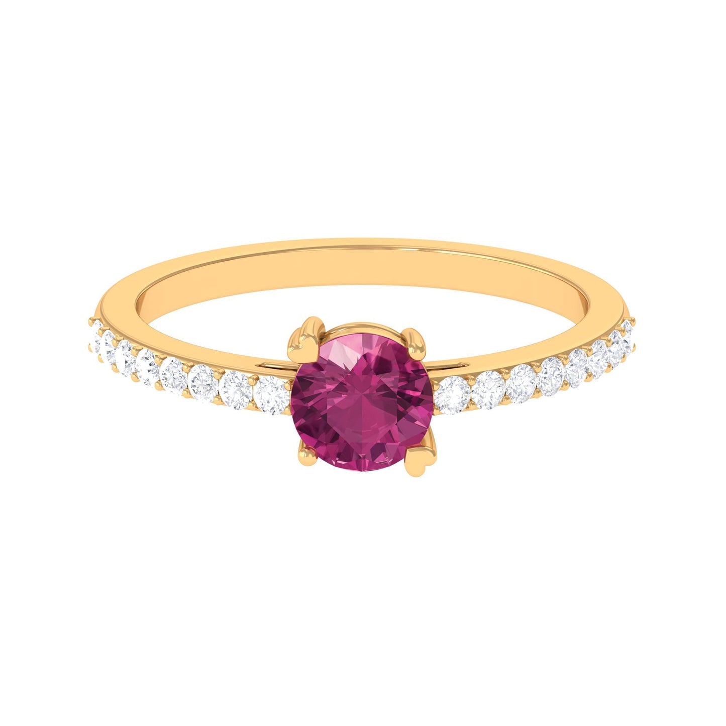 0.4 Carat Real Pink Tourmaline Solitaire Promise Ring with Diamond Side Stones