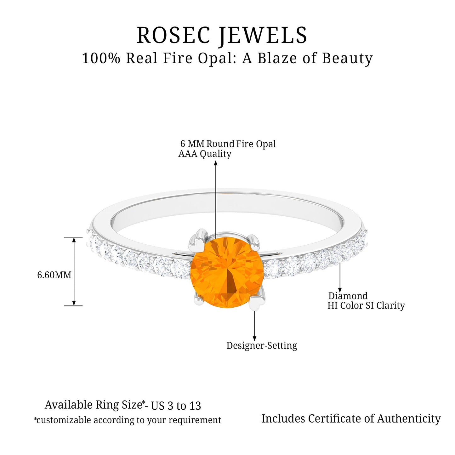Designer Fire Opal Promise Ring with Diamond