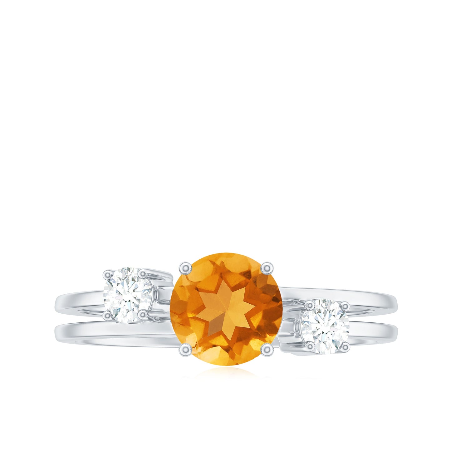 Real Citrine Diamond Double Band Engagement Ring