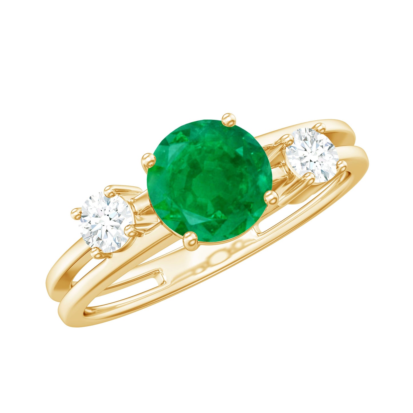 Natural Emerald Diamond Three Stone Engagement Ring