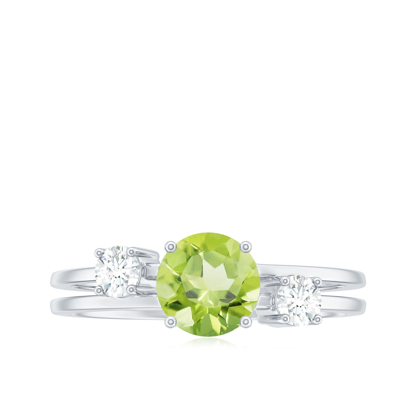 2 Carat Peridot Double Band Engagement Ring with Diamond