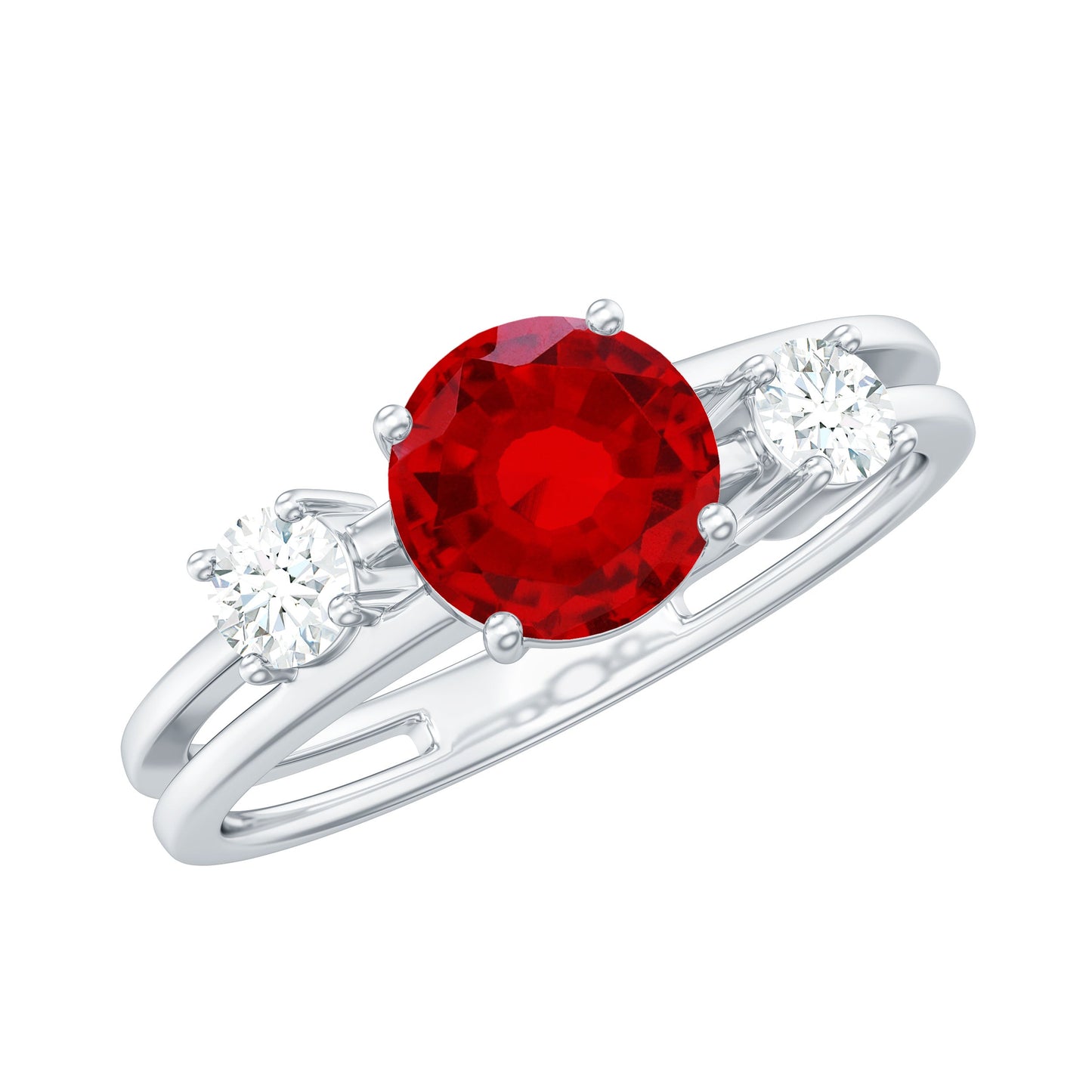 Certified 1.3 Carat Lab Grown Ruby Double Band Engagement Ring with Diamond