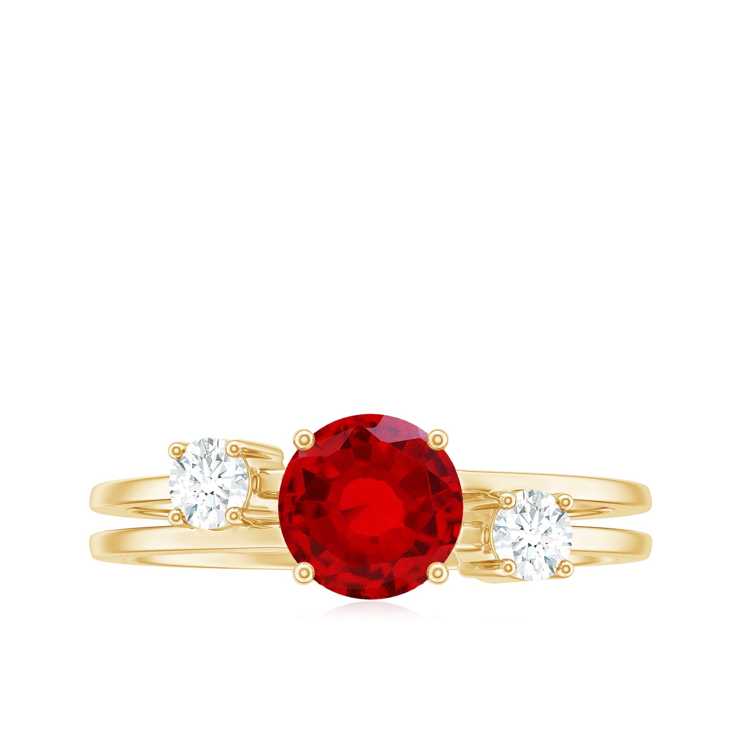 Certified 1.3 Carat Lab Grown Ruby Double Band Engagement Ring with Diamond