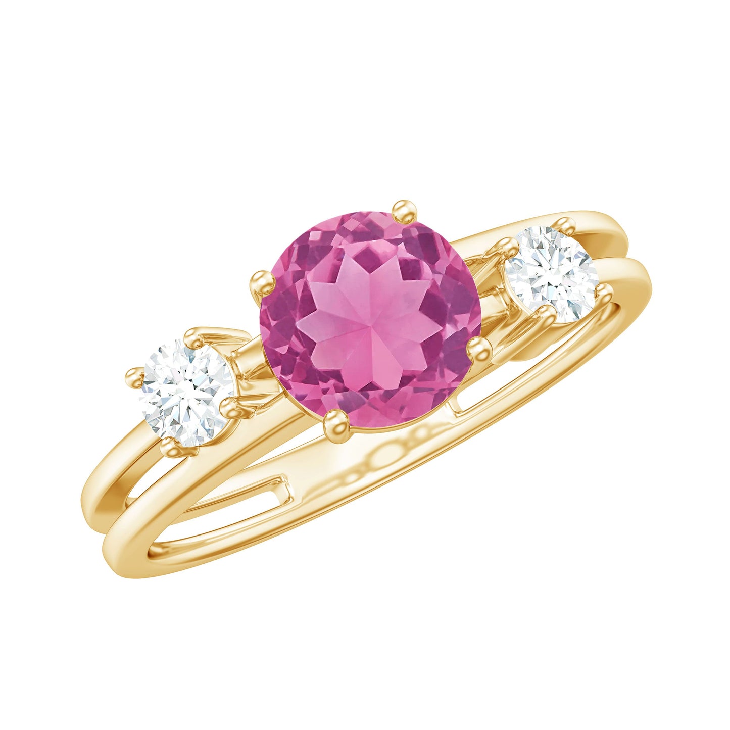 1.2 Carat Genuine Pink Tourmaline Solitaire Double Band Ring with Diamond