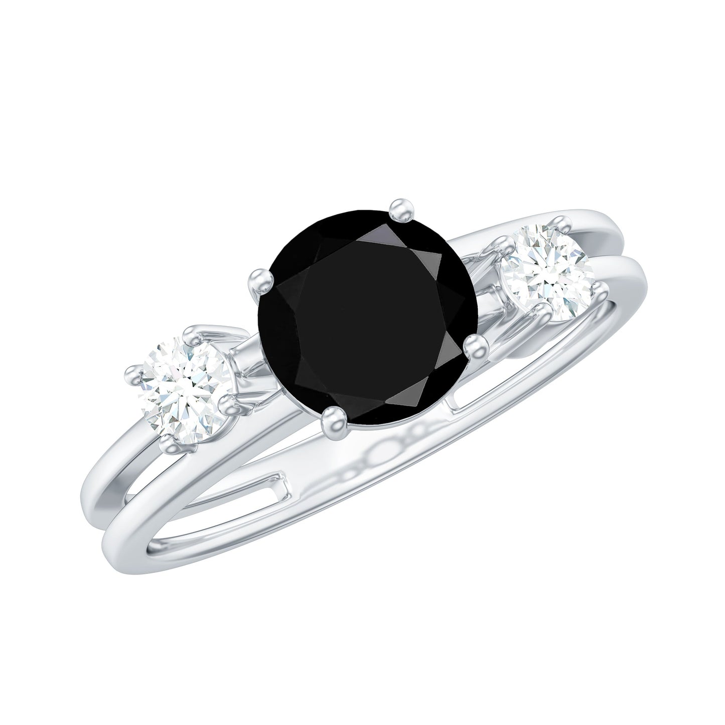 Natural Black Spinel Diamond Double Band Engagement Ring