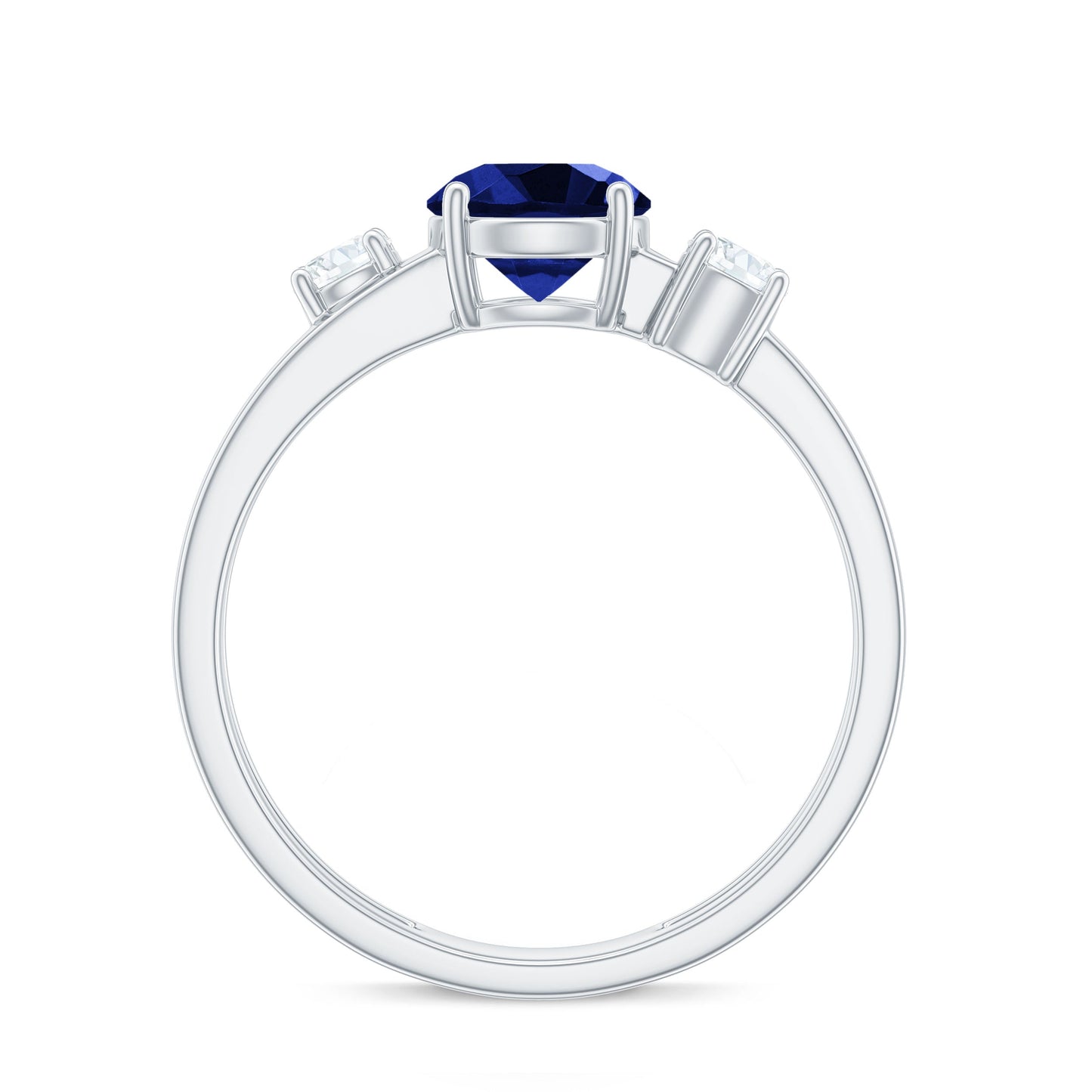 Certified 1 Carat Lab Grown Blue Sapphire Double Band Engagement Ring with Diamond