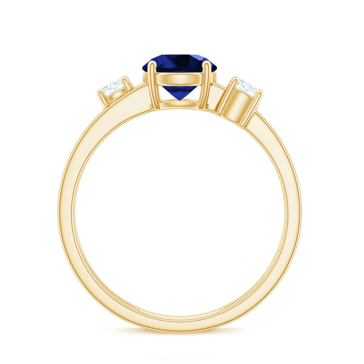 Certified 1 Carat Lab Grown Blue Sapphire Double Band Engagement Ring with Diamond
