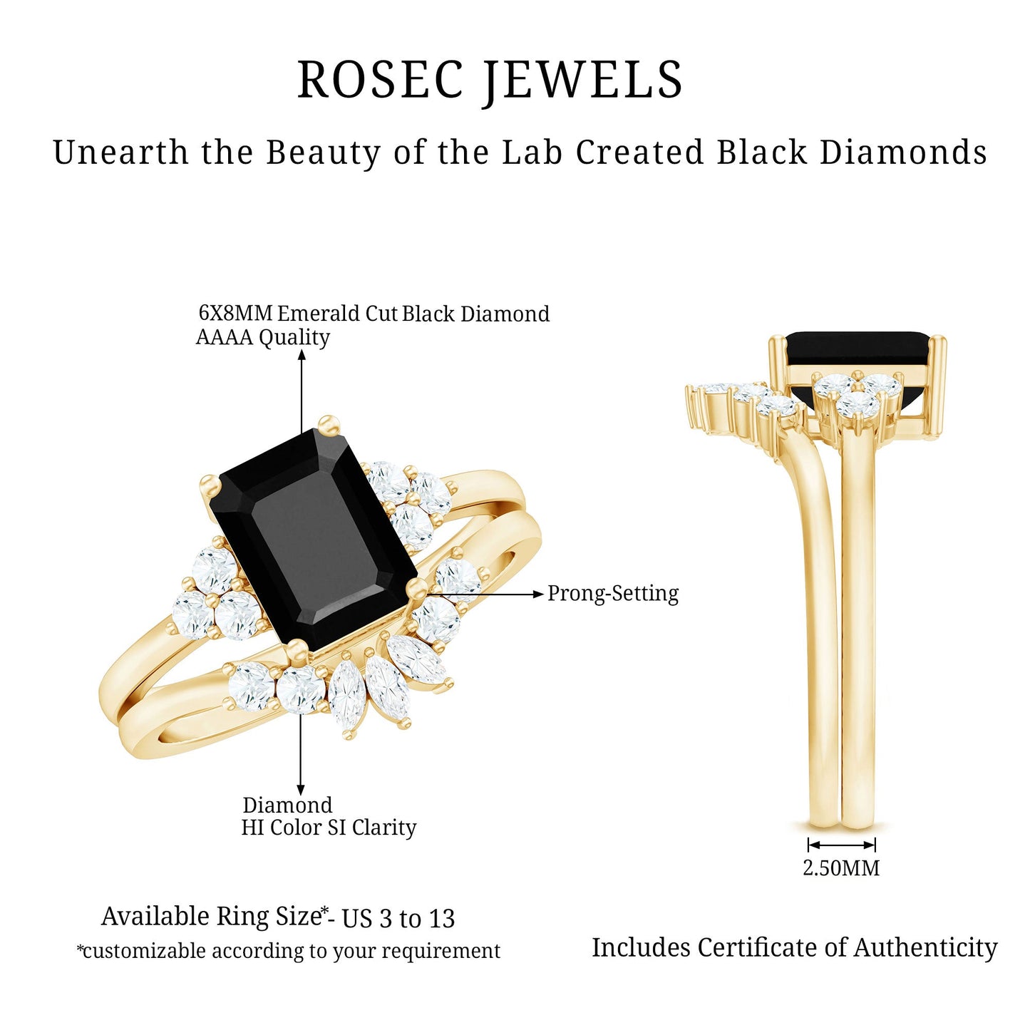 Created Black Diamond Engagement Ring Set with Diamond