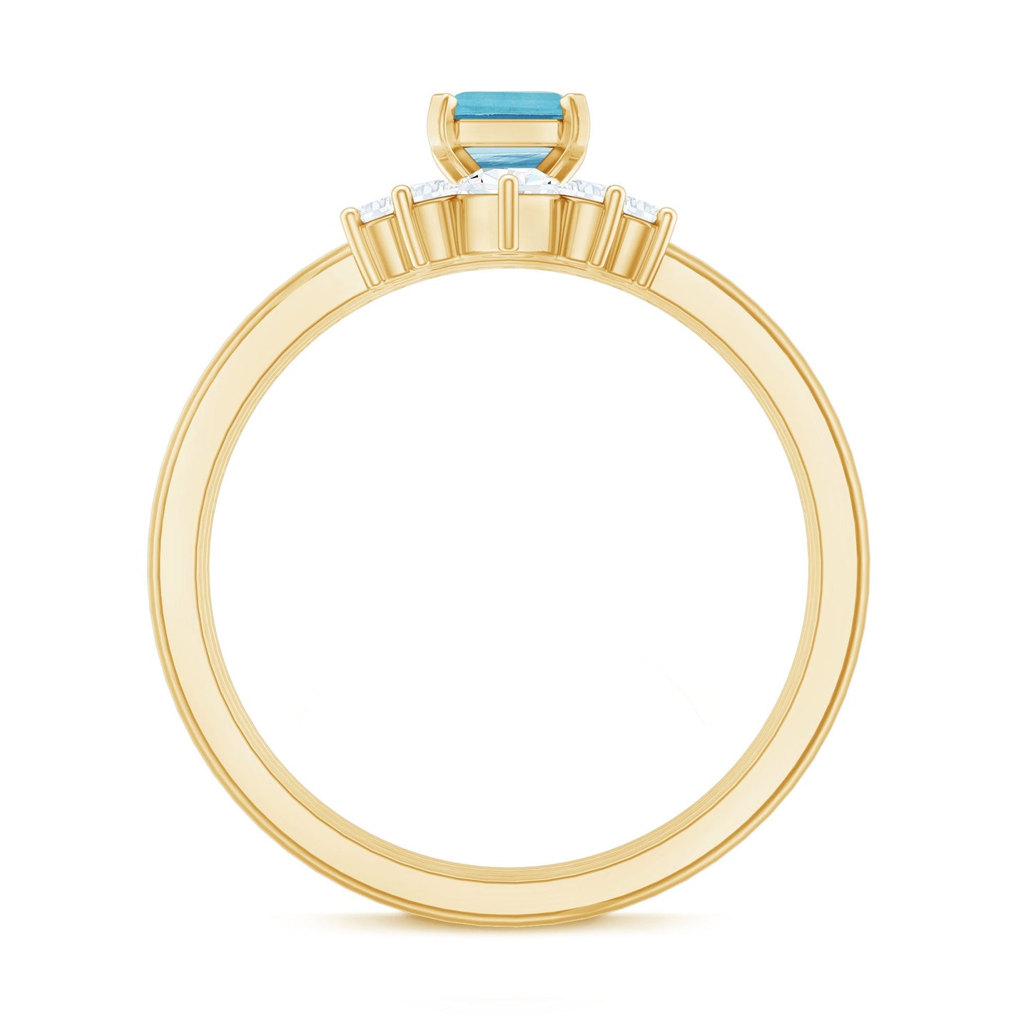 Emerald Cut 0.6 Carat Aquamarine Solitaire Ring Set of 3 with Diamond