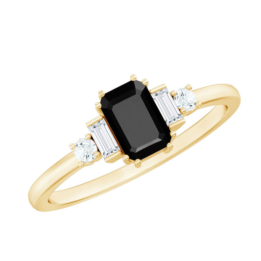 Emerald Cut Black Onyx Engagement Ring with Diamonds