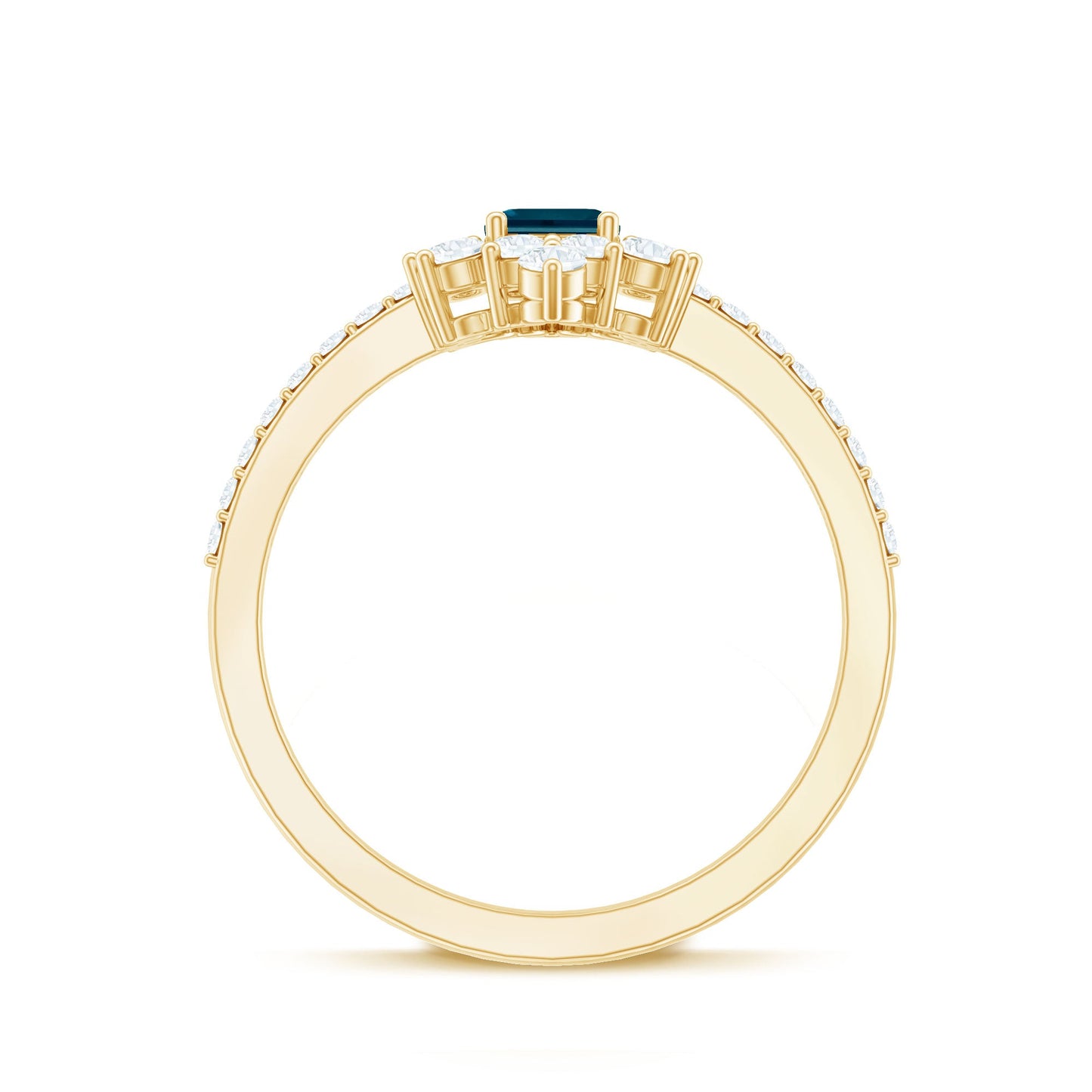 0.7 Carat Emerald Cut London Blue Topaz Antique Looking Engagement Ring with Diamond Halo