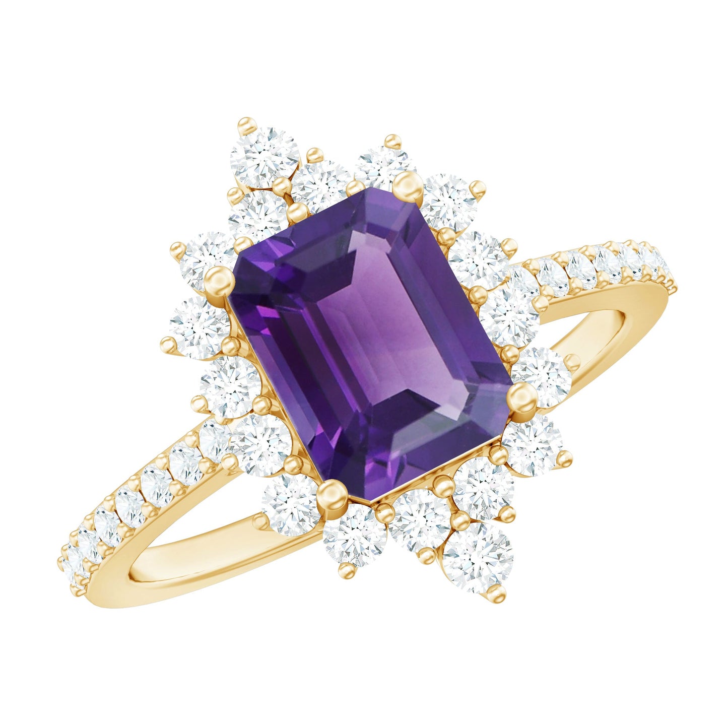 Vintage Style 1.4 Carat Emerald Cut Amethyst Engagement Ring with Diamonds