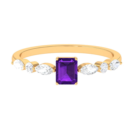 Genuine 1.4 Carat Amethyst Emerald Cut Engagement Ring with Diamond
