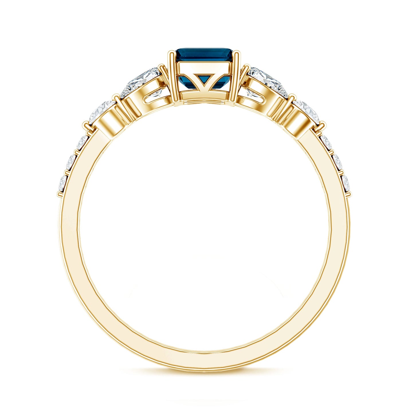 Genuine 2.2 Carat Emerald Cut London Blue Topaz Engagement Ring with Diamond