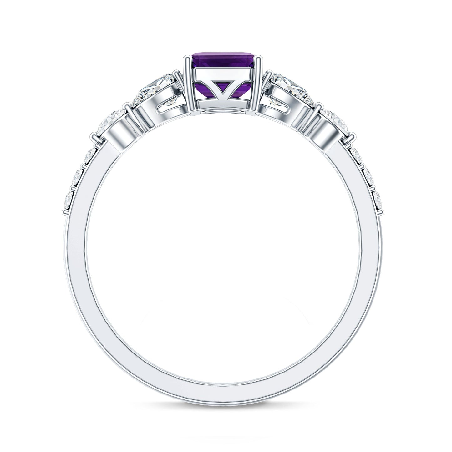Real 1.4 Carat Emerald Cut Amethyst Engagement Ring with Moissanite