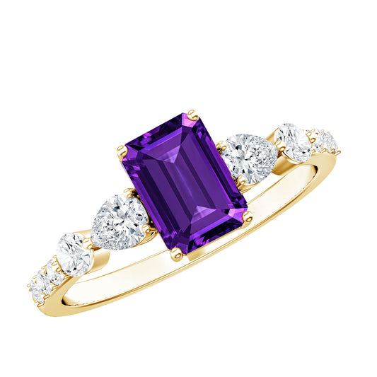 Real 1.4 Carat Emerald Cut Amethyst Engagement Ring with Moissanite