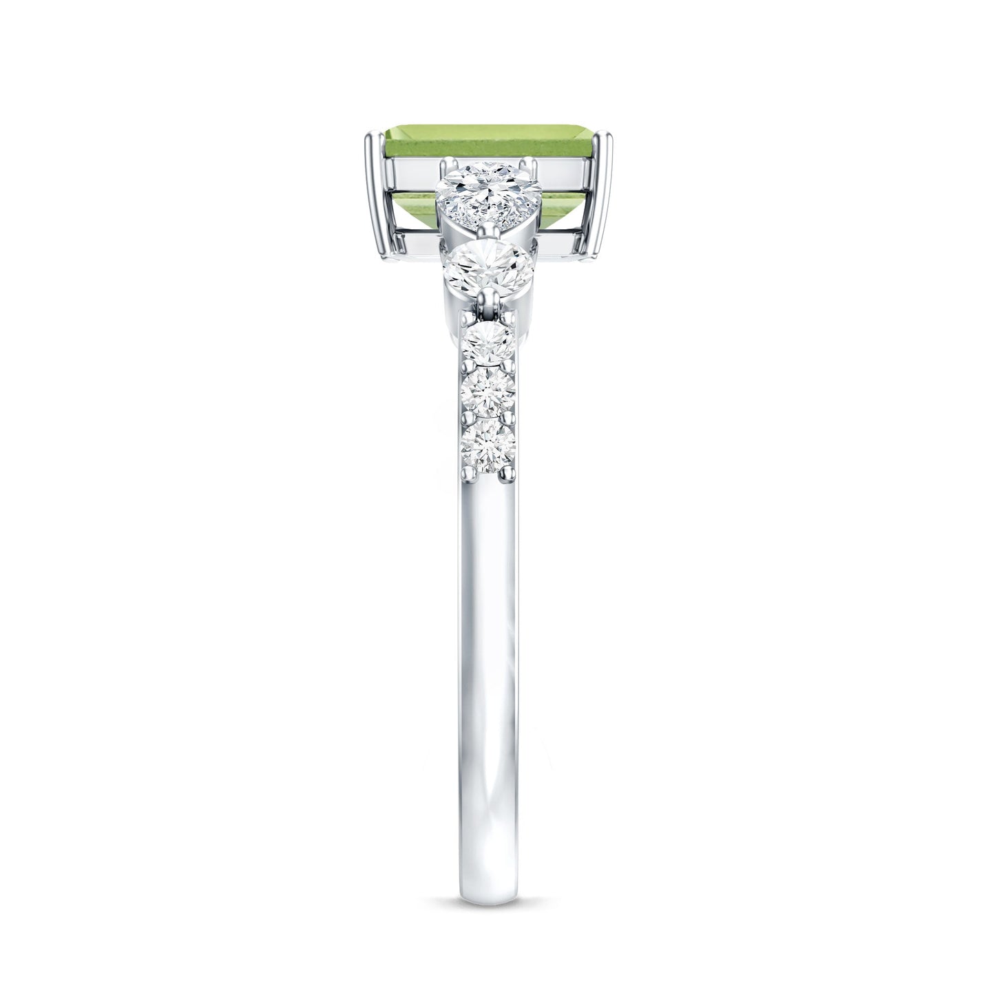 Natural 1.8 Carat Peridot Emerald Cut Engagement Ring with Side Stones
