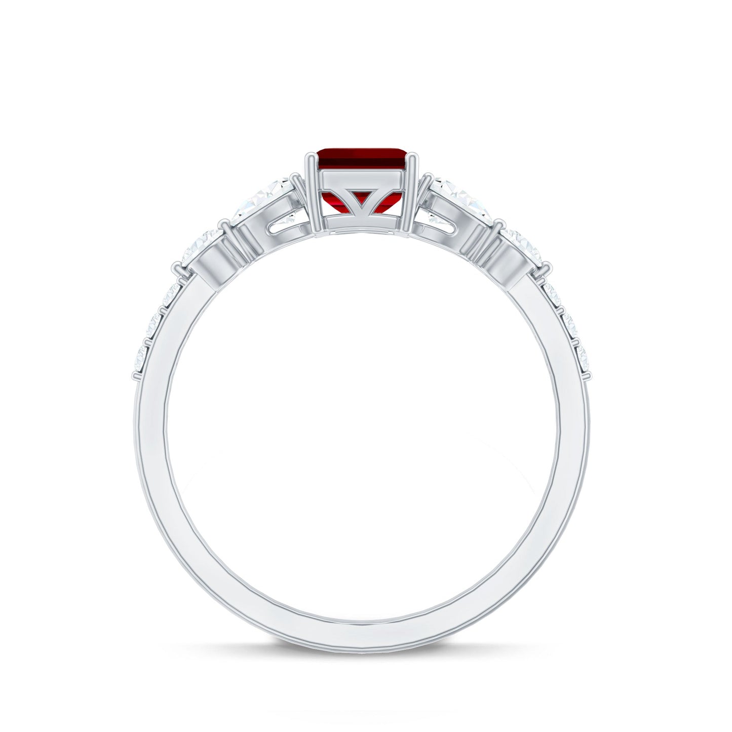 Certified 2.2 Carat Lab Grown Ruby Emerald Cut Engagement Ring with Side Stones