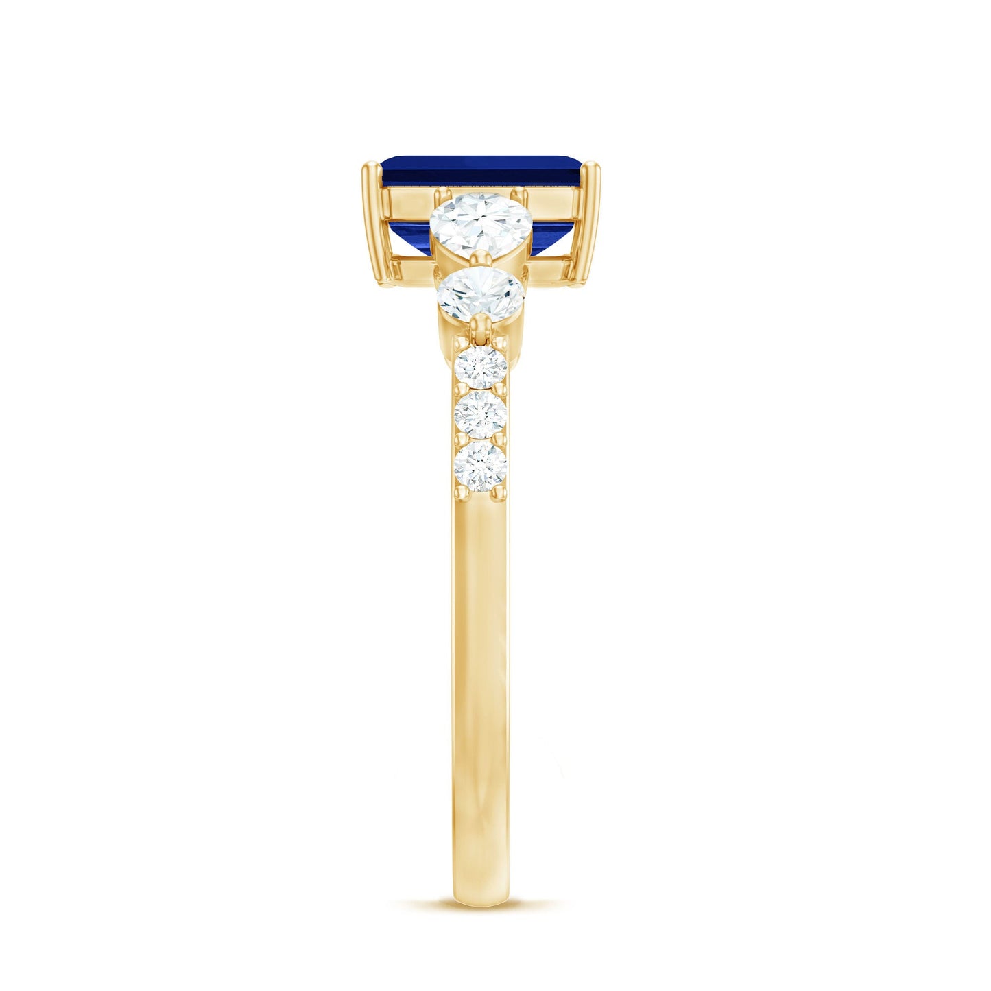 Certified 1.75 Carat Lab Grown Blue Sapphire Emerald Cut Engagement Ring with Diamond Side Stones
