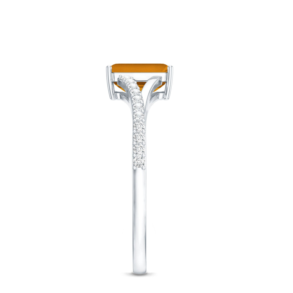 Real Citrine Emerald Cut Engagement Ring with Diamond Split Shank