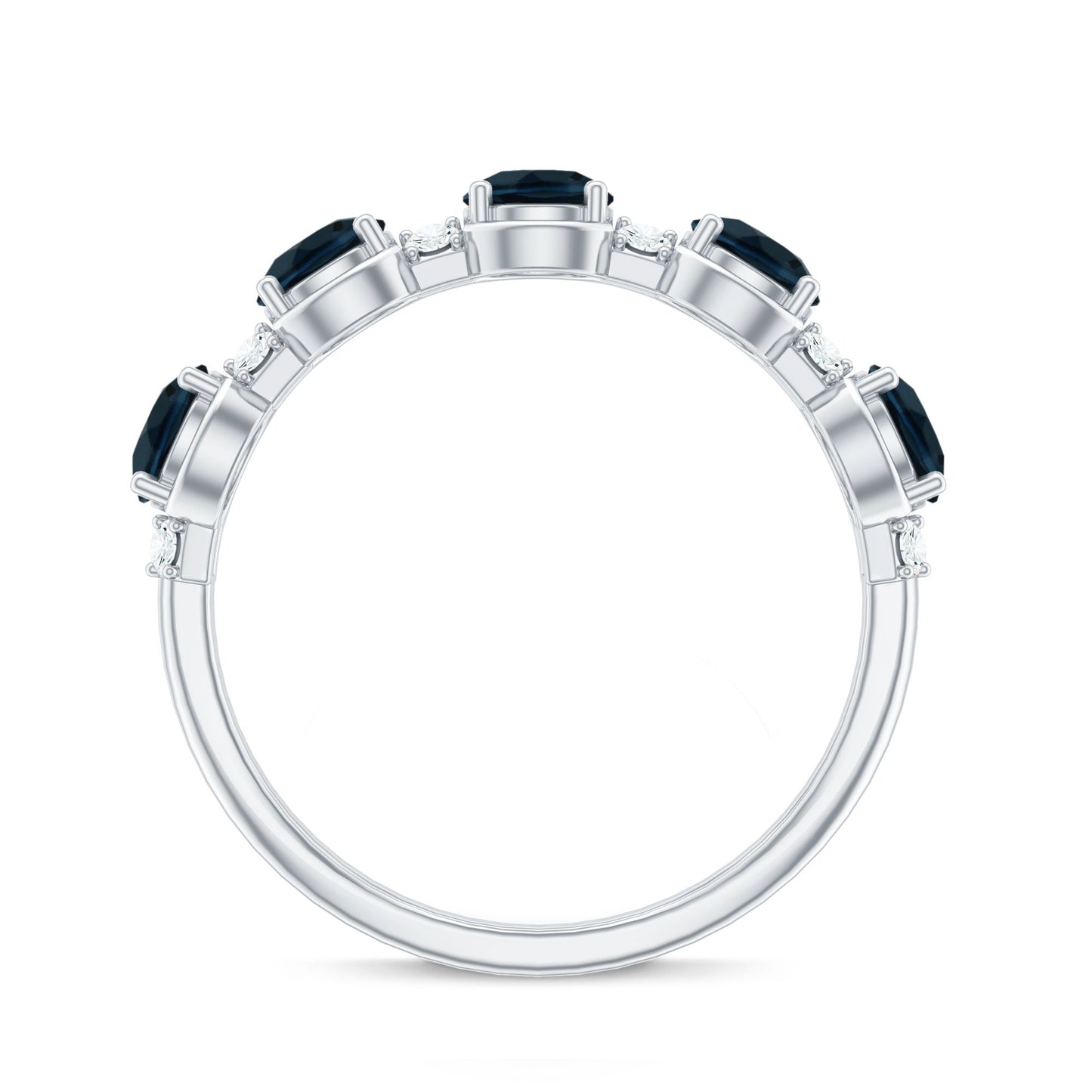 Round London Blue Topaz and Diamond Half Eternity Band