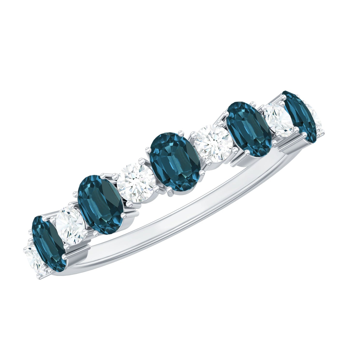 Oval London Blue Topaz Half Eternity Band Ring with Diamond