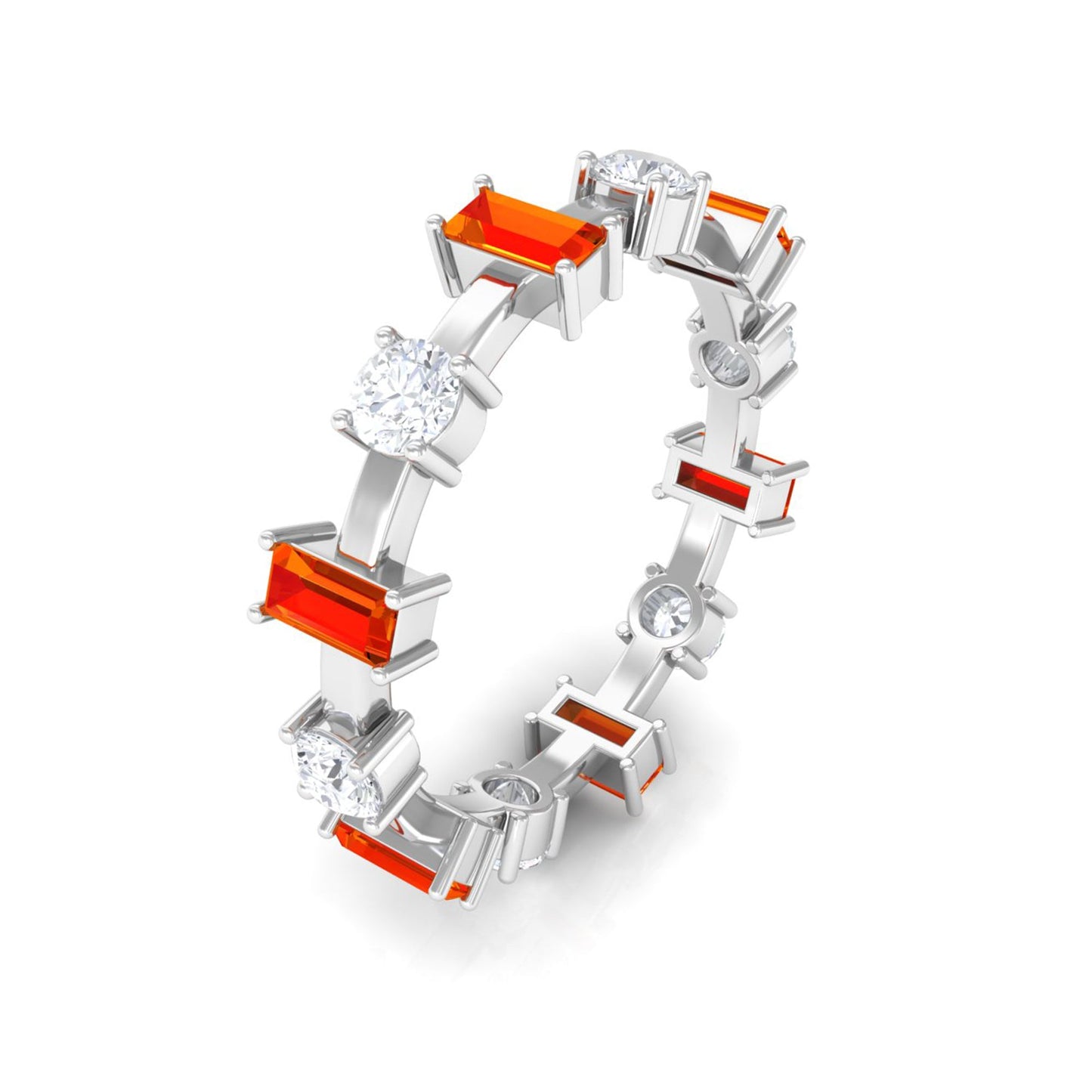 Baguette Cut Lab Grown Orange Sapphire and Diamond Eternity Ring