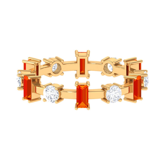 Baguette Cut Lab Grown Orange Sapphire and Diamond Eternity Ring