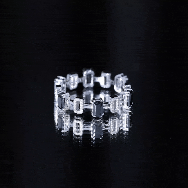 Contemporary Emerald Cut Onyx and Diamond Wedding Band