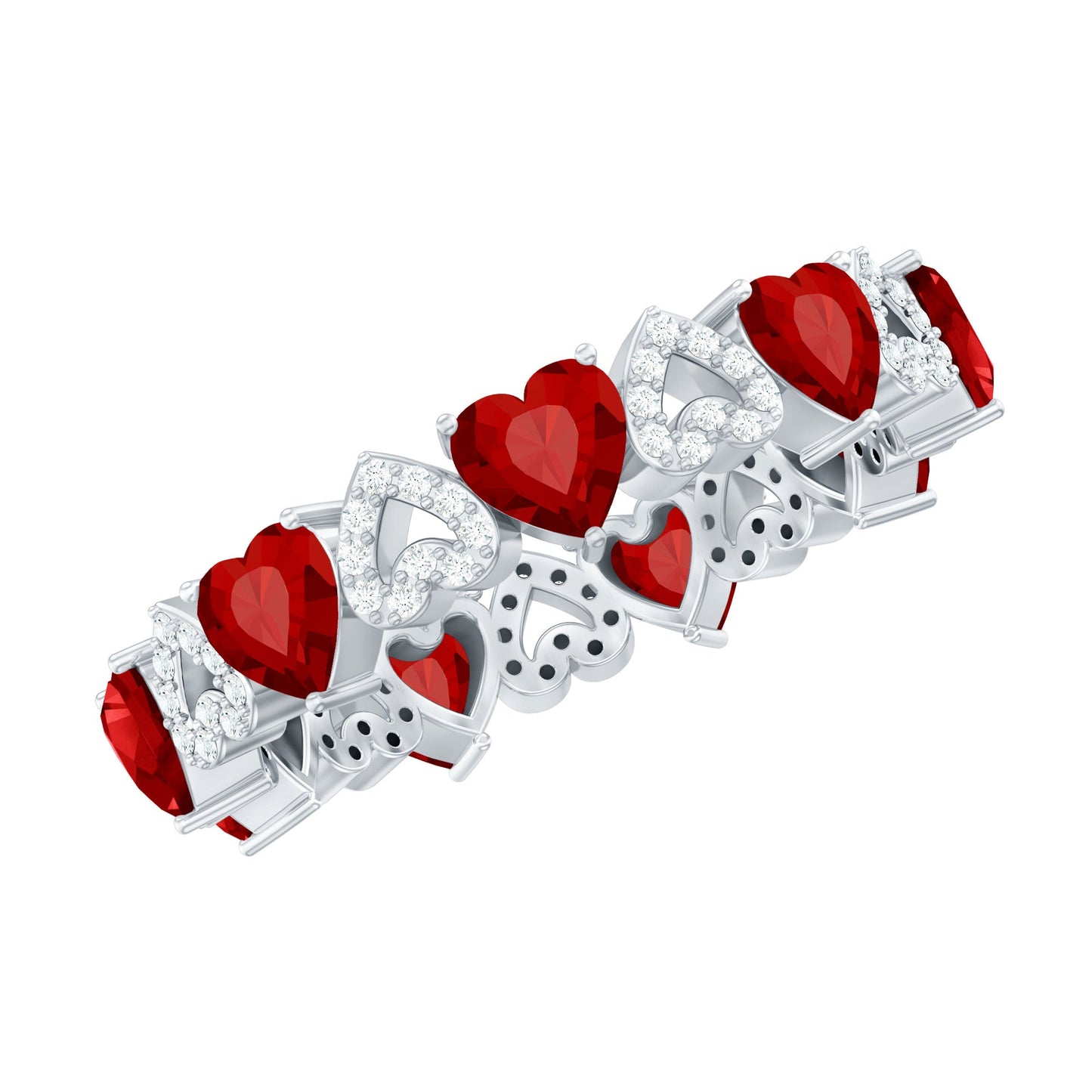 Lab-Created Ruby and Diamond Heart Eternity Band Ring