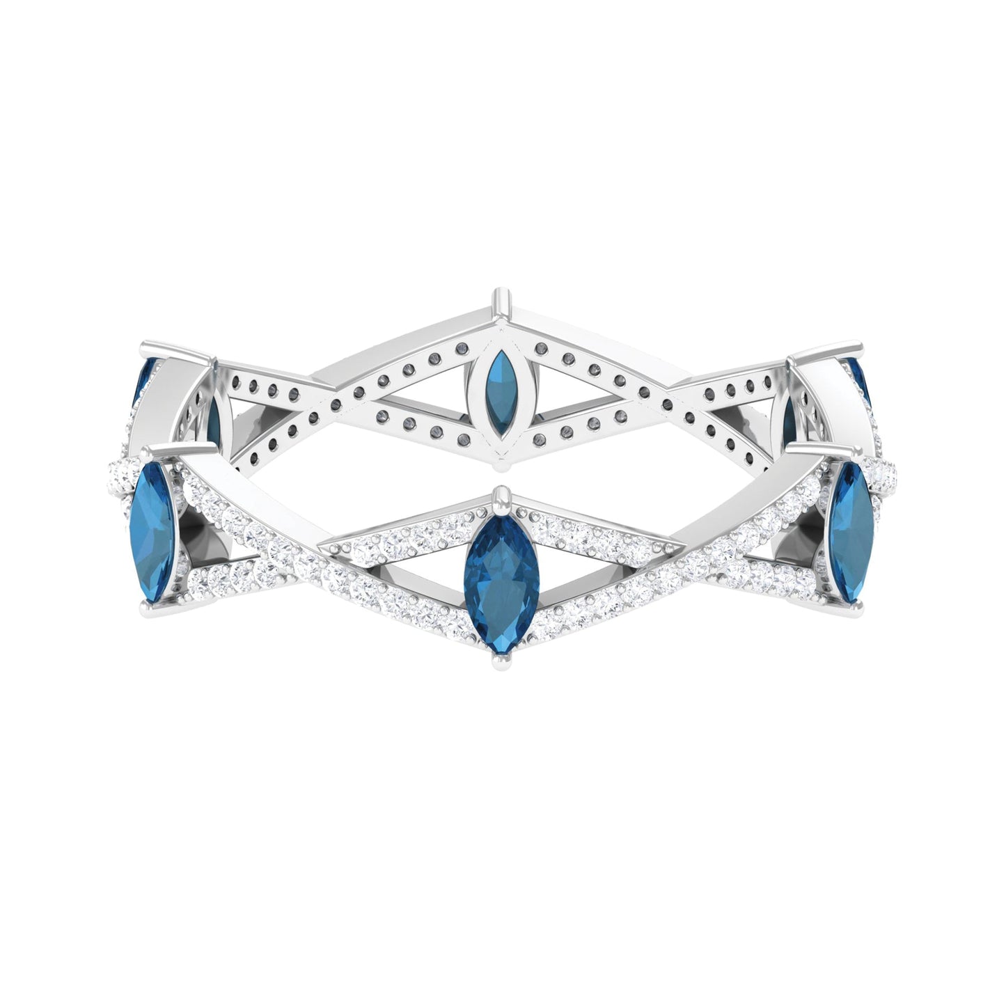 Marquise London Blue Topaz Crossover Eternity Band with Diamond