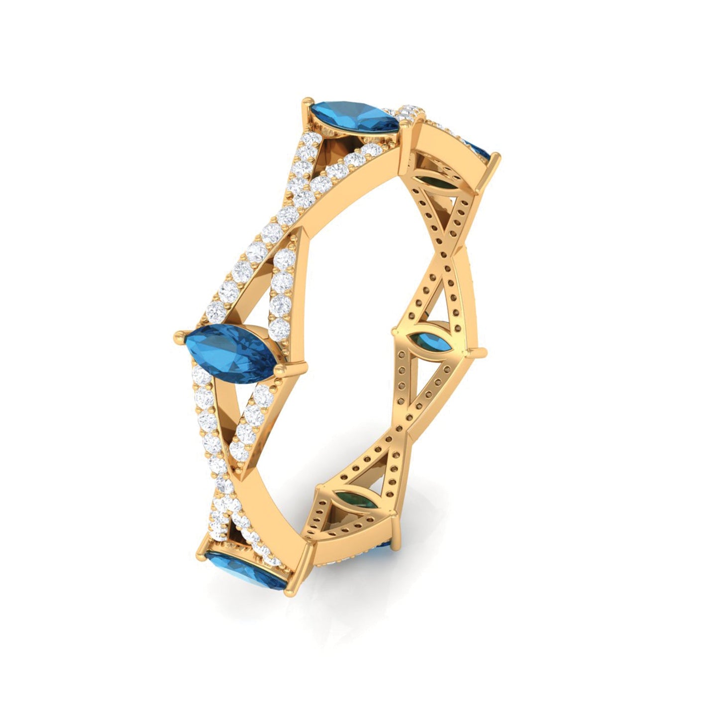 Marquise London Blue Topaz Crossover Eternity Band with Diamond