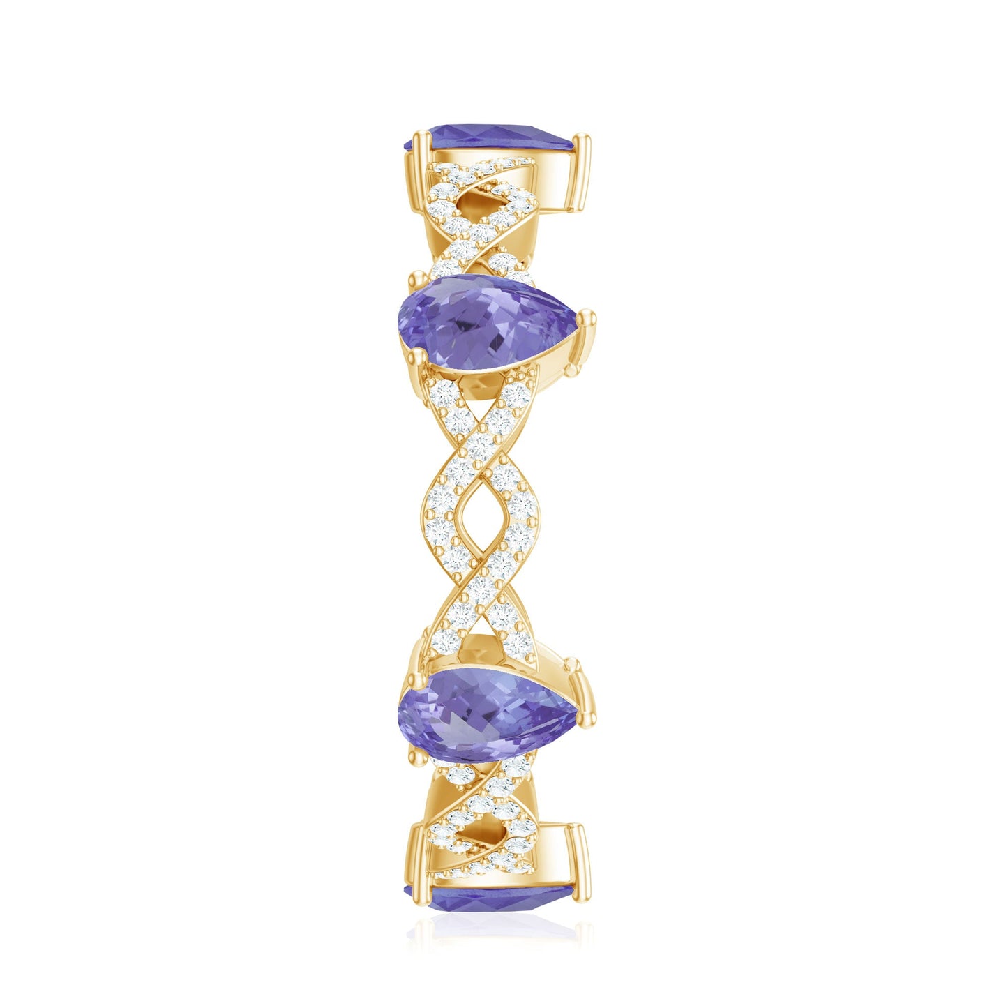 Natural Pear Shape Tanzanite Diamond Eternity Ring with Crossover Shank