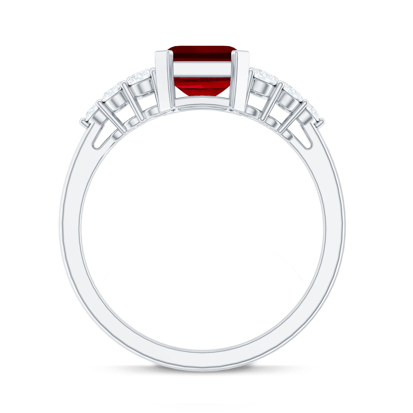 Certified 2.2 Carat Lab Grown Ruby Emerald Cut Engagement Ring with Real Diamond
